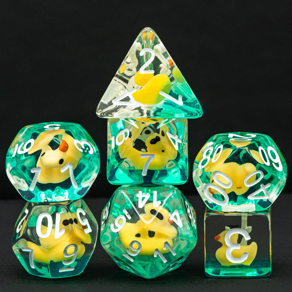 Cusdie 7-Die DND Dice Set with Duck Inside - Polyhedral Animal Dice for RPG Games (Yellow Duck)