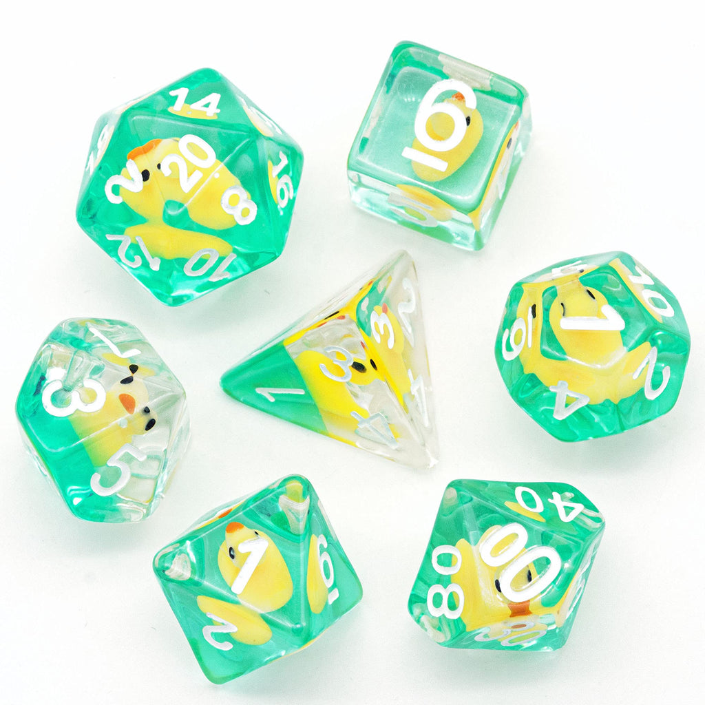 Cusdie 7-Die DND Dice Set with Duck Inside - Polyhedral Animal Dice for RPG Games (Yellow Duck)