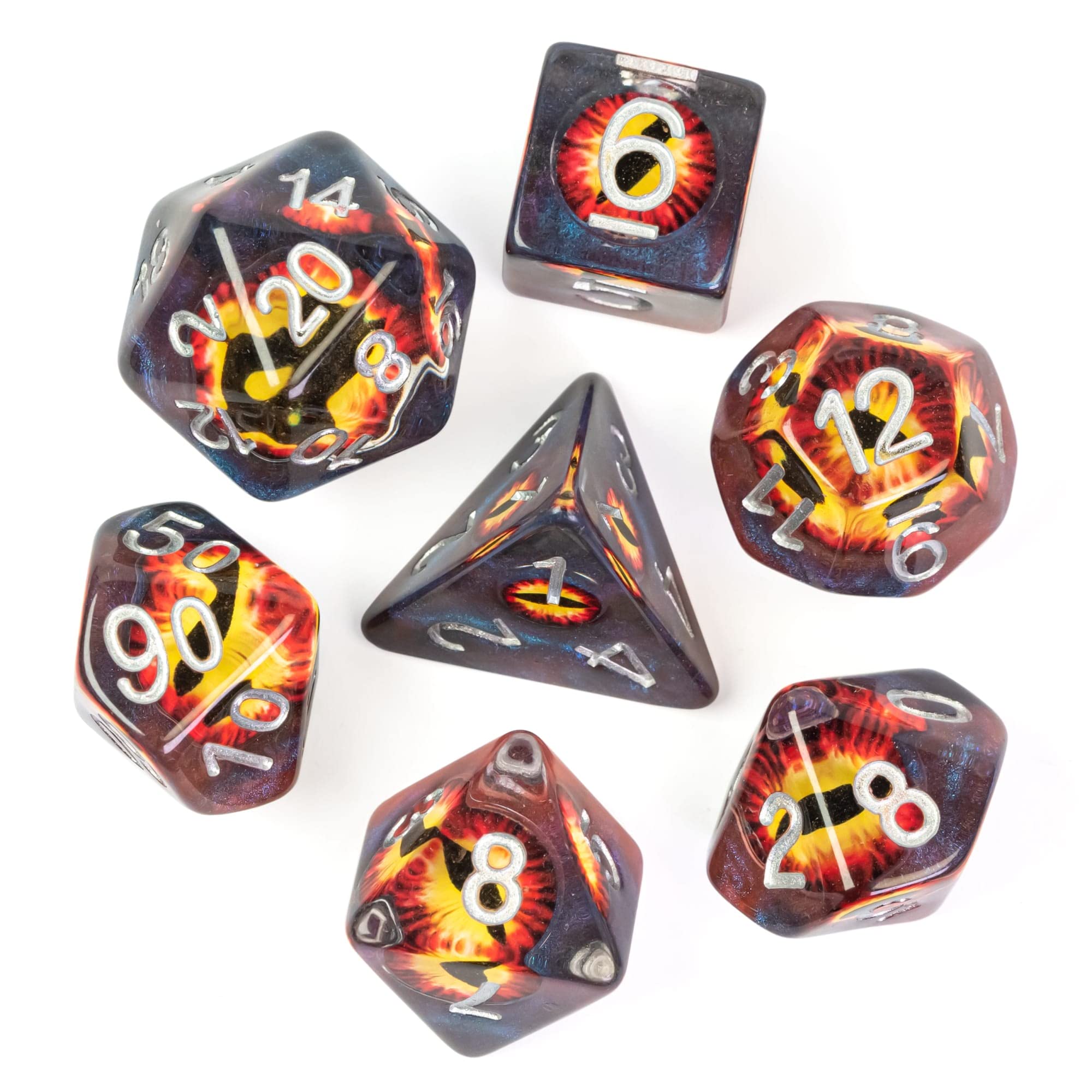 Cusdie 7-Piece D&D Dice Set with Embedded Eyeball – Brown Eyeball Resin Polyhedral Dice for RPGs