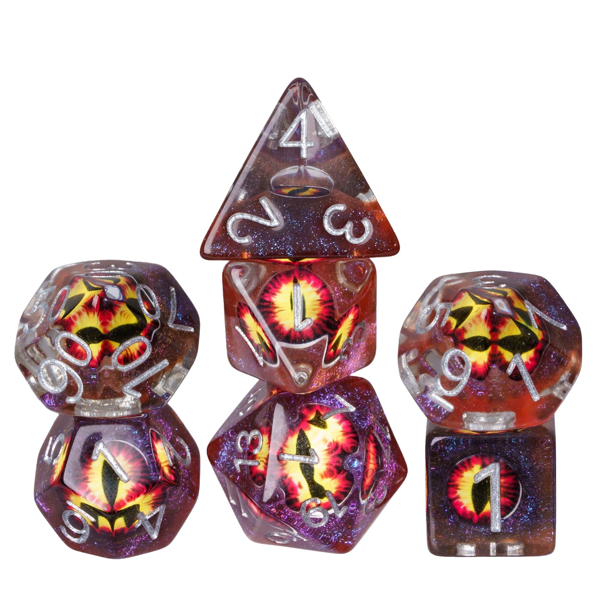 Cusdie 7-Piece D&D Dice Set with Embedded Eyeball – Brown Eyeball Resin Polyhedral Dice for RPGs