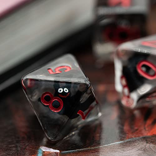Cusdie Bat-Filled Resin D&D Dice Set – 7 Polyhedral Dice with Red Numbers