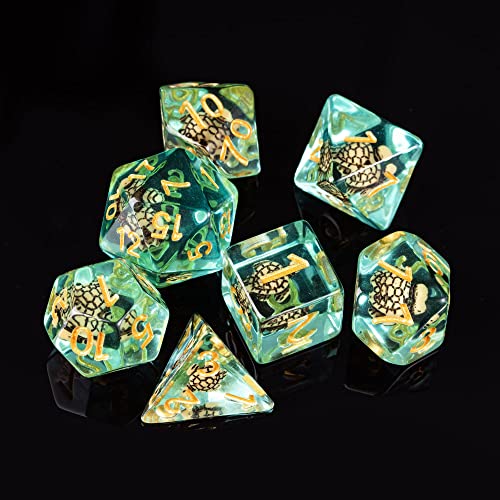 Cusdie Brown Turtle DND Dice Set – 7 Polyhedral Dice with Animal Inside