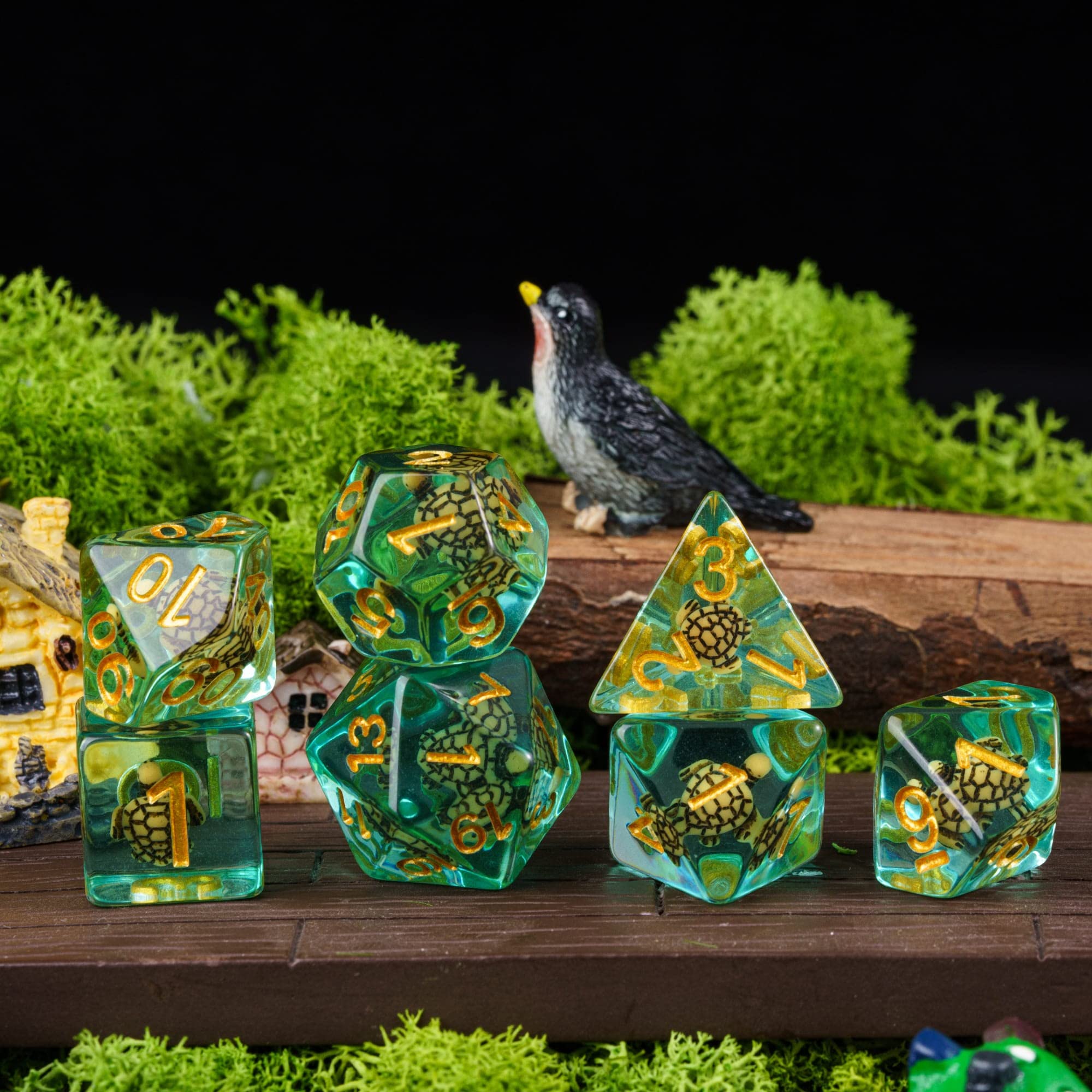 Cusdie Brown Turtle DND Dice Set – 7 Polyhedral Dice with Animal Inside