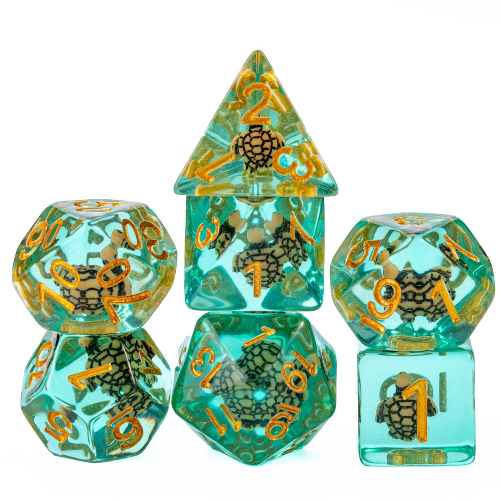 Cusdie Brown Turtle DND Dice Set – 7 Polyhedral Dice with Animal Inside