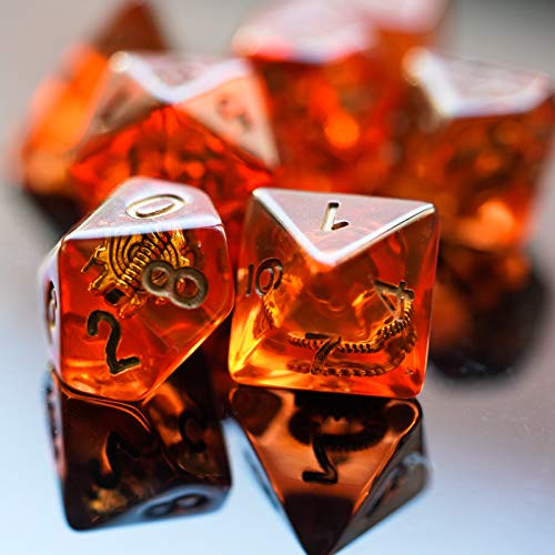 Cusdie DND Dice Set with Red Copper Gears – Polyhedral Resin Dice for Tabletop RPGs
