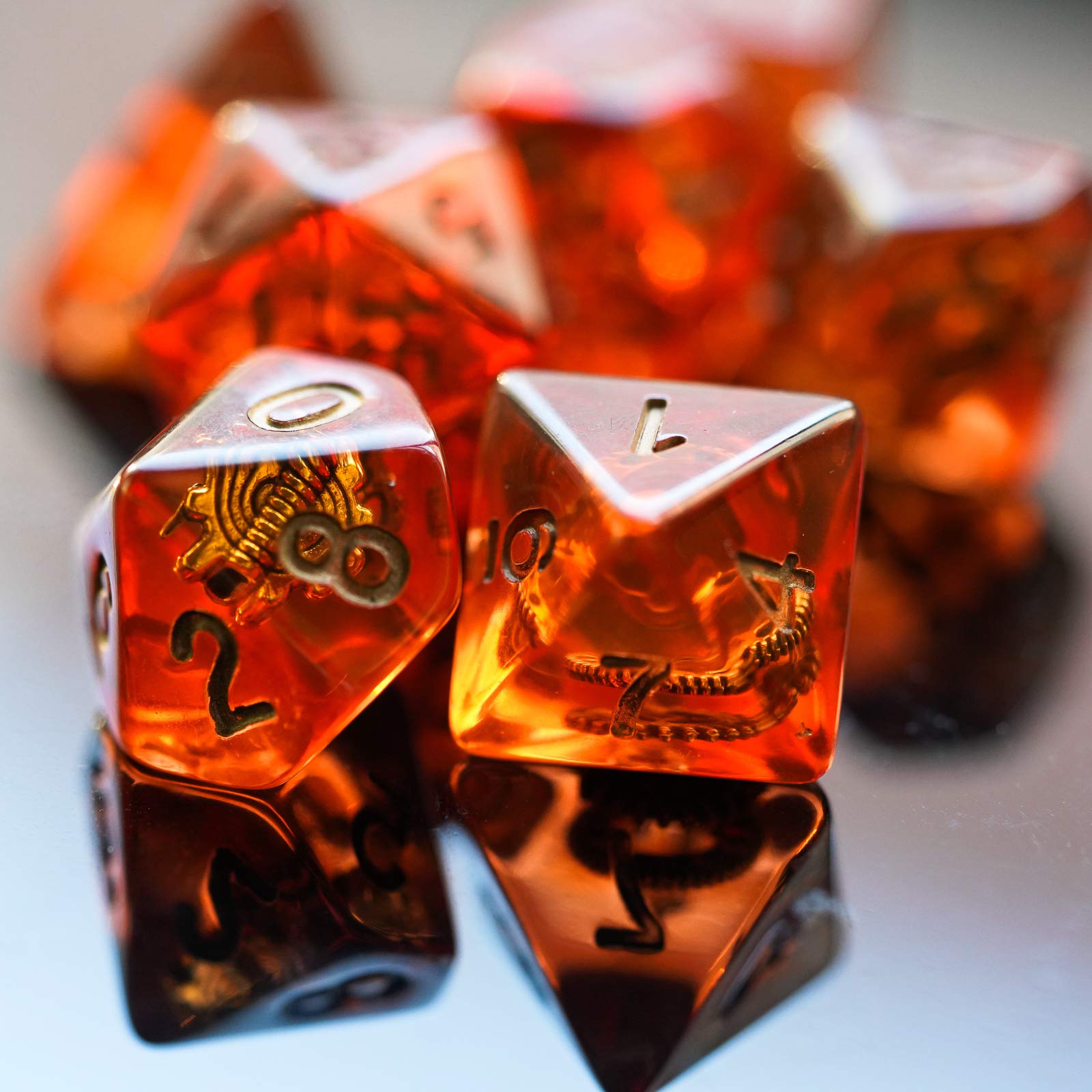 Cusdie DND Dice Set with Red Copper Gears – Polyhedral Resin Dice for Tabletop RPGs