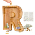 Custom Wooden Piggy Bank with 26 Letter Stickers – DIY Personalized Coin Jar for Kids and Gifts