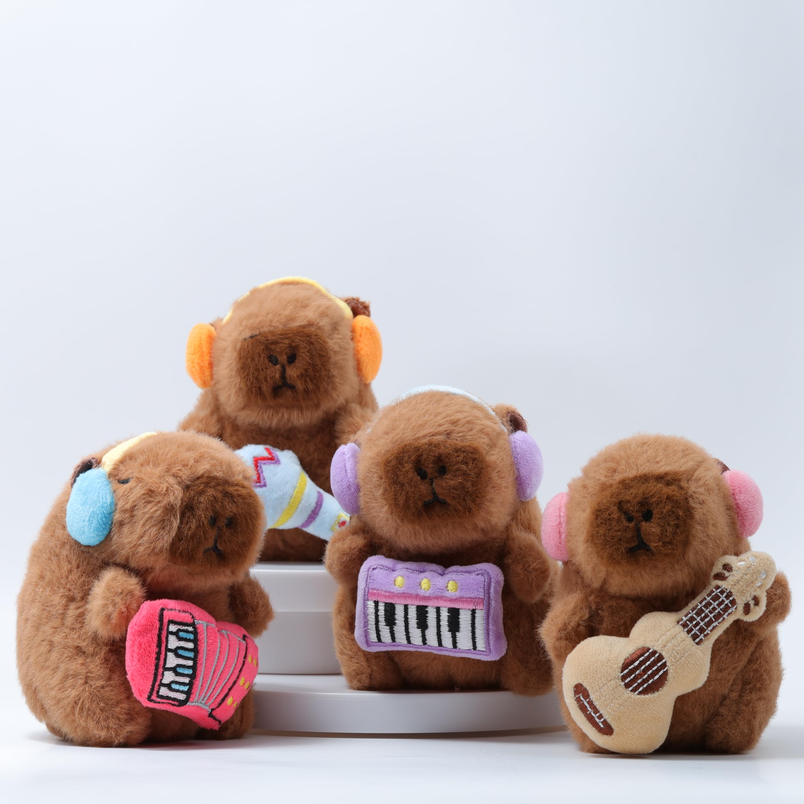 Cute Capybara and Bunny Plush Keychain Set - 2 Pcs Fluffy Ball Bag Charms