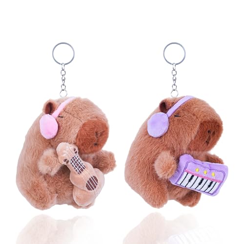 Cute Capybara and Bunny Plush Keychain Set - 2 Pcs Fluffy Ball Bag Charms