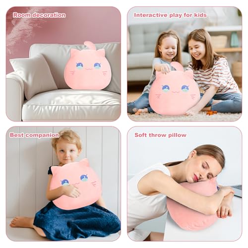 Cute Cat Plush Pillow – Pink 3D Stuffed Animal Toy by AUTOKAKUM