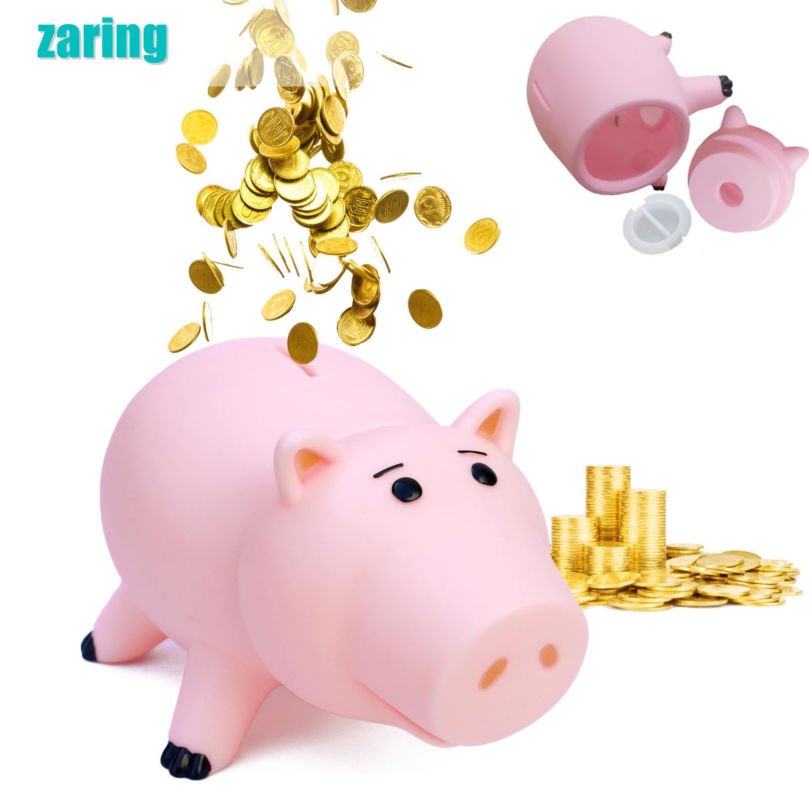 Cute Pink Piggy Bank for Kids - Plastic Coin Bank with Removable Nose