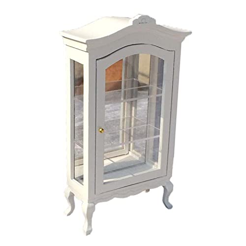 Cutemini 1:12 Dollhouse Display Cabinet with Mirror and Glass Shelves - Wooden Miniature Bookshelf for Dining Room or Bedroom Scenes