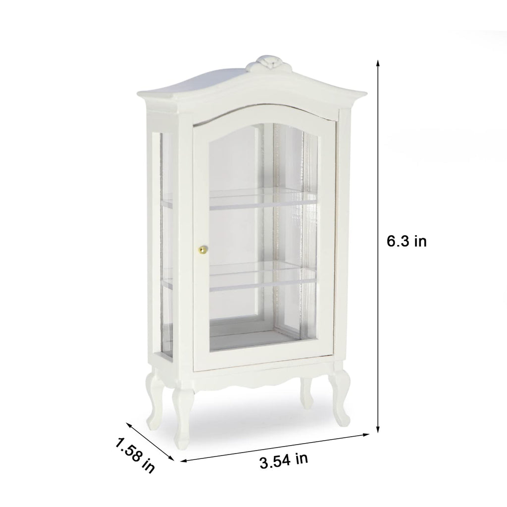 Cutemini 1:12 Dollhouse Display Cabinet with Mirror and Glass Shelves - Wooden Miniature Bookshelf for Dining Room or Bedroom Scenes