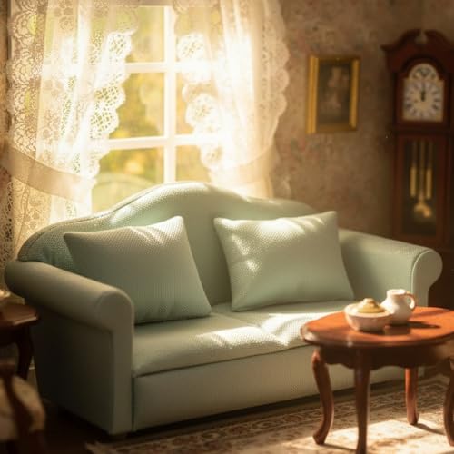 Cutemini 1:12 Scale Dollhouse Couch Green - Miniature Sofa with Pillows for Living Room Decor