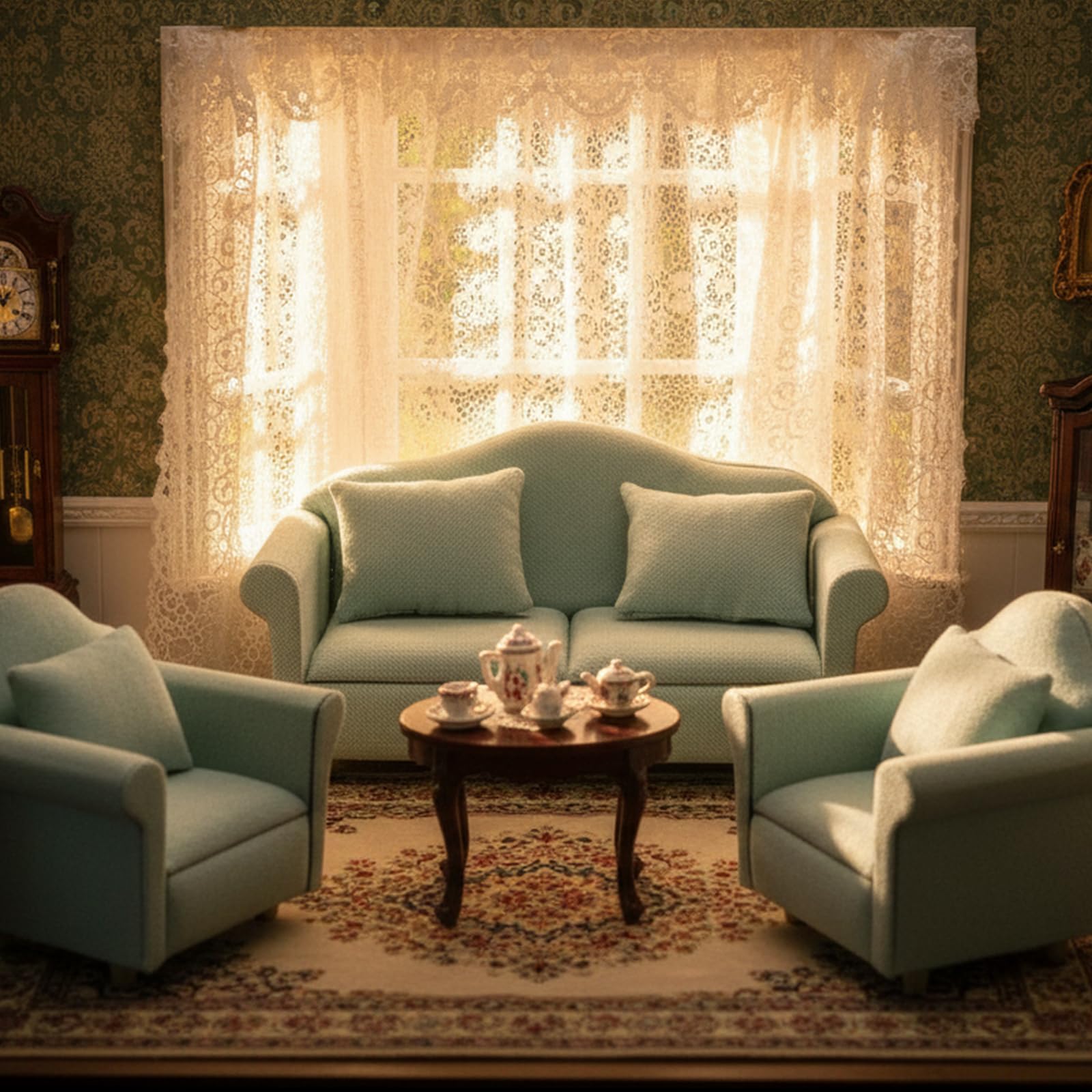 Cutemini 1:12 Scale Dollhouse Couch Green - Miniature Sofa with Pillows for Living Room Decor