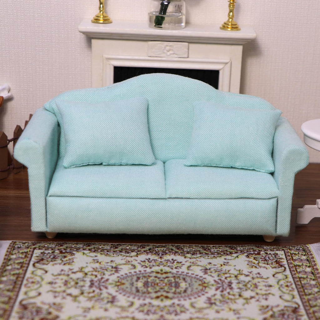 Cutemini 1:12 Scale Dollhouse Couch Green - Miniature Sofa with Pillows for Living Room Decor