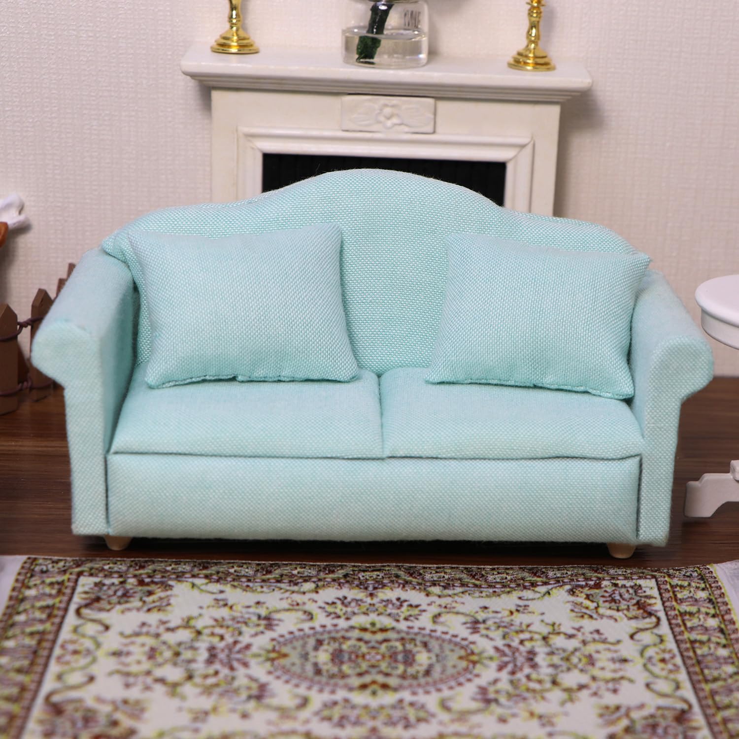 Cutemini 1:12 Scale Dollhouse Couch Green - Miniature Sofa with Pillows for Living Room Decor