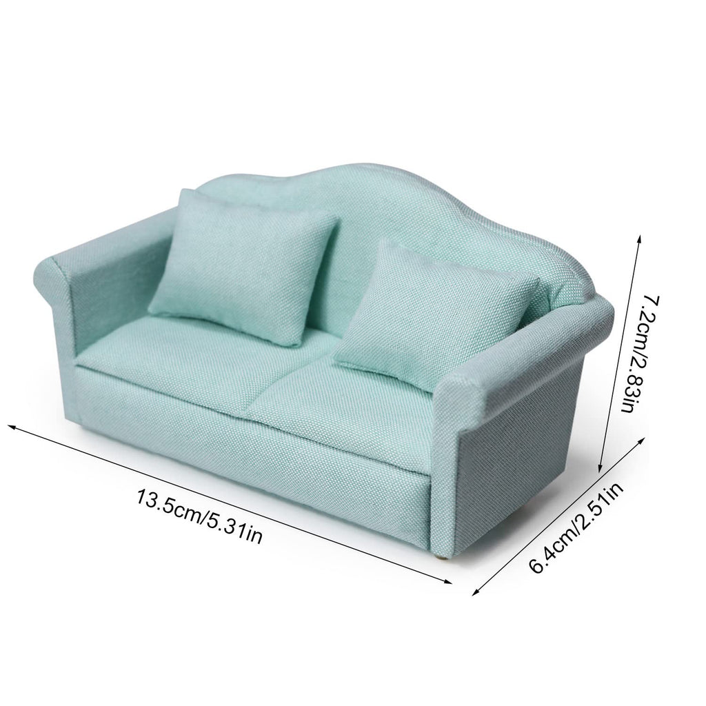 Cutemini 1:12 Scale Dollhouse Couch Green - Miniature Sofa with Pillows for Living Room Decor