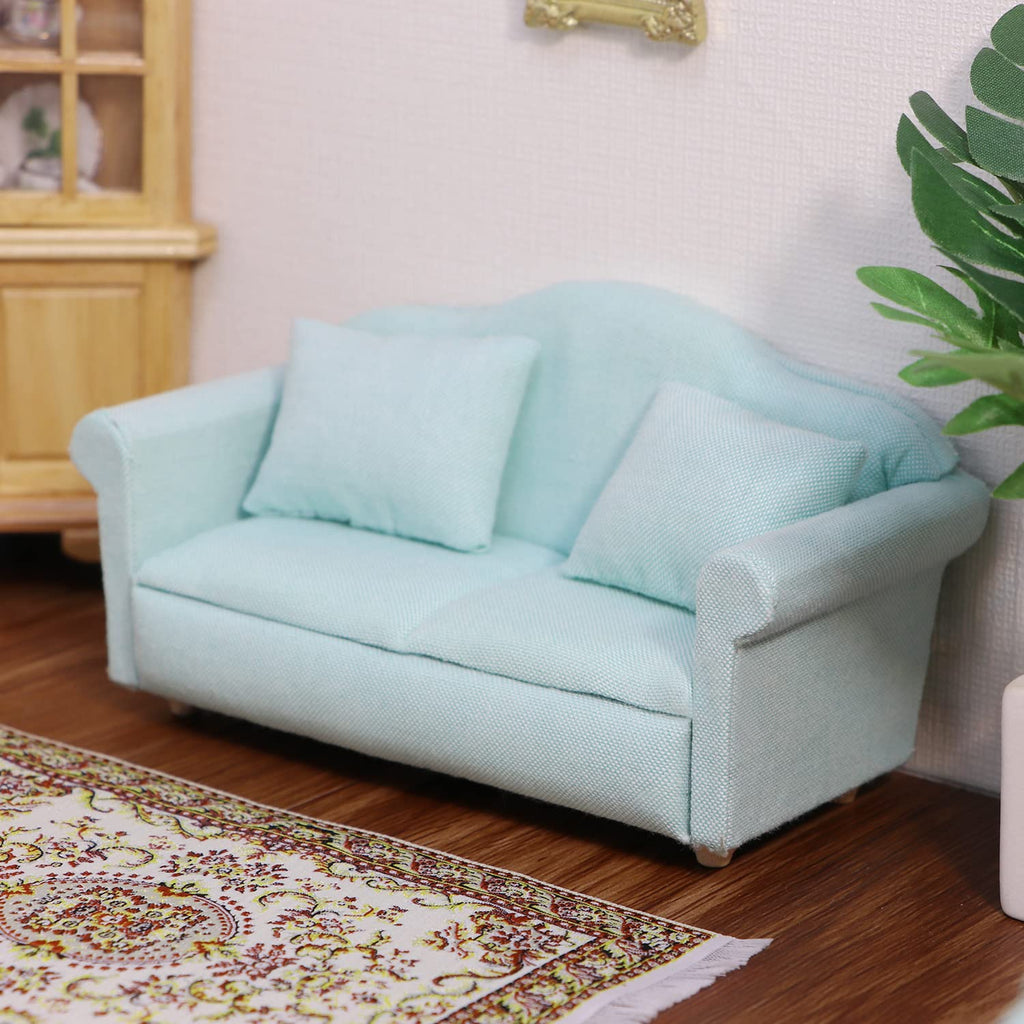Cutemini 1:12 Scale Dollhouse Couch Green - Miniature Sofa with Pillows for Living Room Decor