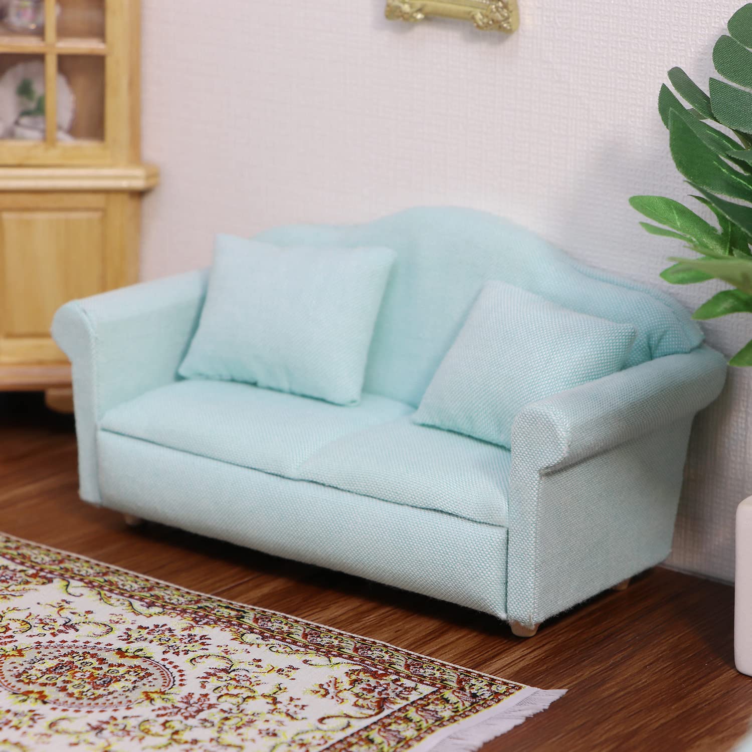 Cutemini 1:12 Scale Dollhouse Couch Green - Miniature Sofa with Pillows for Living Room Decor