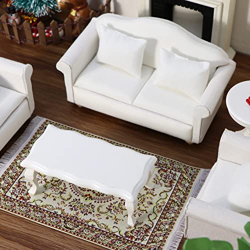 Cutemini 1:12 Scale Dollhouse Miniature Sofa with Pillows – White Upholstered Armchair for Living Room Scene Decoration (3-Piece Set)