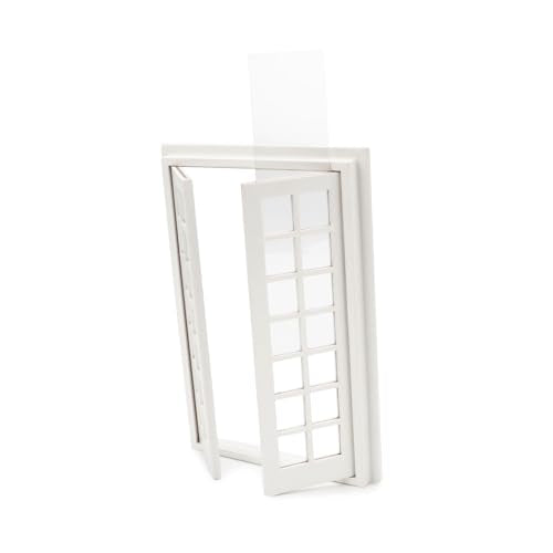 Cutemini 1:12 Scale Dollhouse Window with 28 Panes – White Wooden Miniature Frame for DIY Dollhouse Decor
