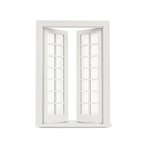 Cutemini 1:12 Scale Dollhouse Window with 28 Panes – White Wooden Miniature Frame for DIY Dollhouse Decor