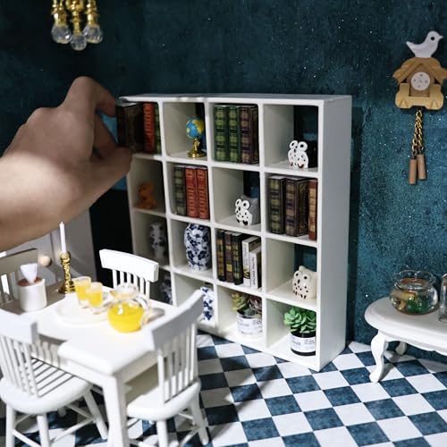 Cutemini 16-Grid Miniature Storage Rack for 1:12 Dollhouse - White Wood Shelf