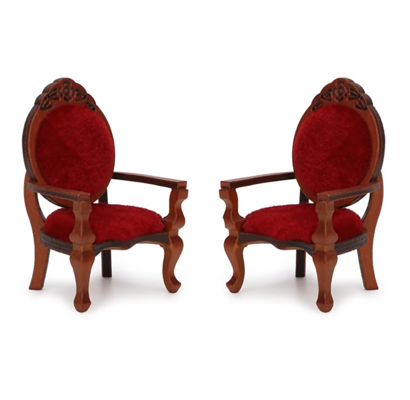 Cutemini 2-Pack Victorian Miniature Armchairs - 1:12 Scale Dollhouse Furniture, Wooden Carved Chairs