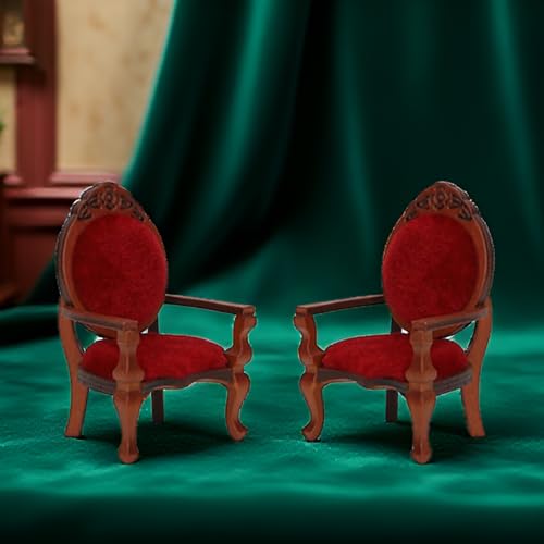 Cutemini 2-Pack Victorian Miniature Armchairs - 1:12 Scale Dollhouse Furniture, Wooden Carved Chairs