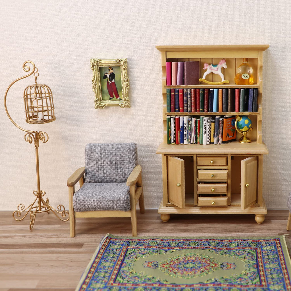 Cutemini Miniature Wooden Cupboard Bookshelf for 1:12 Scale Dollhouse - Handcrafted with Opening Drawers and Doors