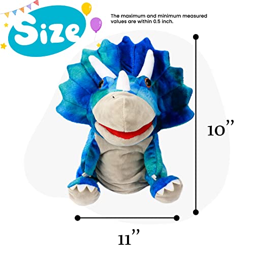 Cuteoy Plush Triceratops Hand Puppet – Soft Dinosaur Toy with Movable Mouth for Kids' Storytelling and Role Play