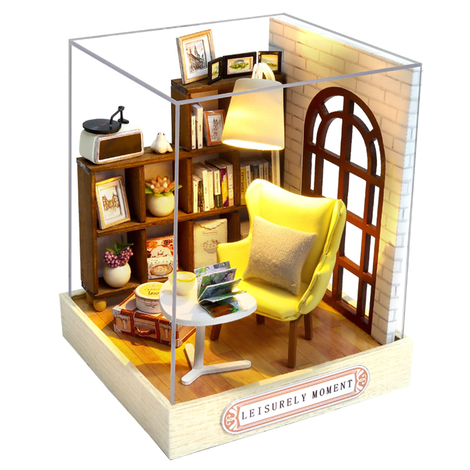 CUTEROOM QT037 Dollhouse Miniature Kit with LED Light & Dust Cover - 9x9x11.5 cm Wooden DIY Craft