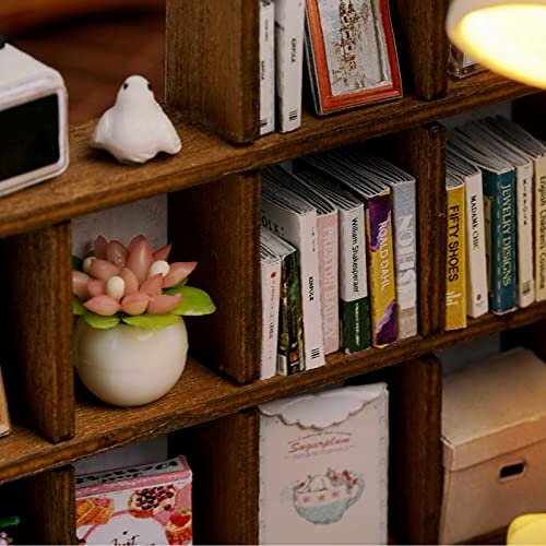 CUTEROOM QT037 Dollhouse Miniature Kit with LED Light & Dust Cover - 9x9x11.5 cm Wooden DIY Craft