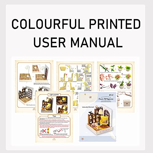 CUTEROOM QT037 Dollhouse Miniature Kit with LED Light & Dust Cover - 9x9x11.5 cm Wooden DIY Craft