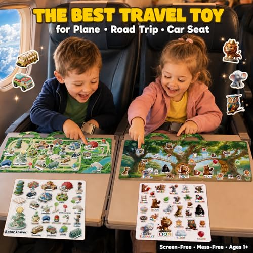Cutesora 6-Pack Reusable Jelly Sticker Books: Farm, Dino, Space, Ocean, City & Forest — Travel Activity Gift for Toddlers 1-6