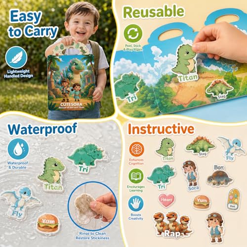 Cutesora 6-Pack Reusable Jelly Sticker Books: Farm, Dino, Space, Ocean, City & Forest — Travel Activity Gift for Toddlers 1-6