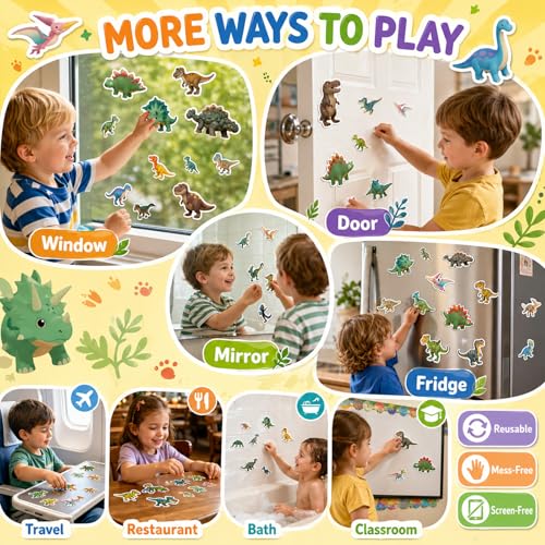Cutesora Large Reusable Jelly Sticker Books for Boys Ages 3-8 – 3 Sets: Dino, Ocean & Vehicle