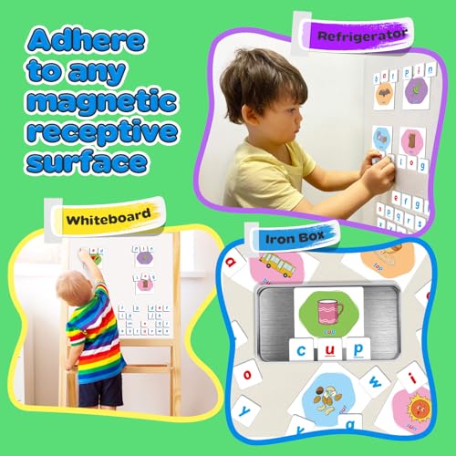 CVC Word Games Set with Magnetic Letters & Flashcards – Phonics Learning for Kids, Speech Therapy, Preschool Classroom