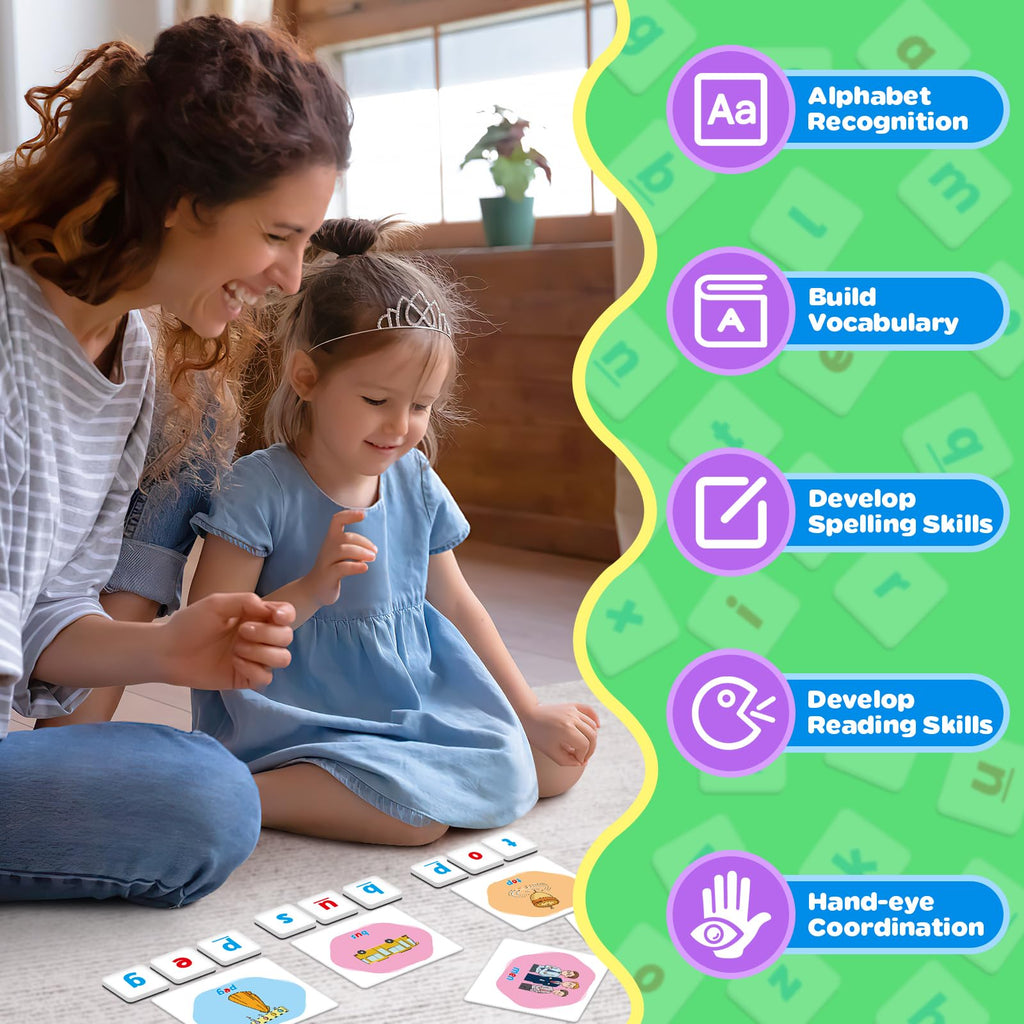 CVC Word Games Set with Magnetic Letters & Flashcards – Phonics Learning for Kids, Speech Therapy, Preschool Classroom