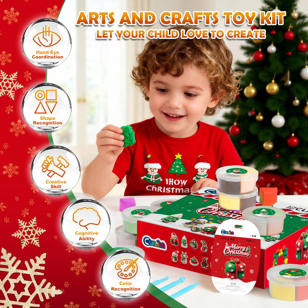 CyaJm Air Dry Clay Christmas Kit – 12 Non-Toxic Festive Clay Packs with Tools & Guide for Kids Ages 3+