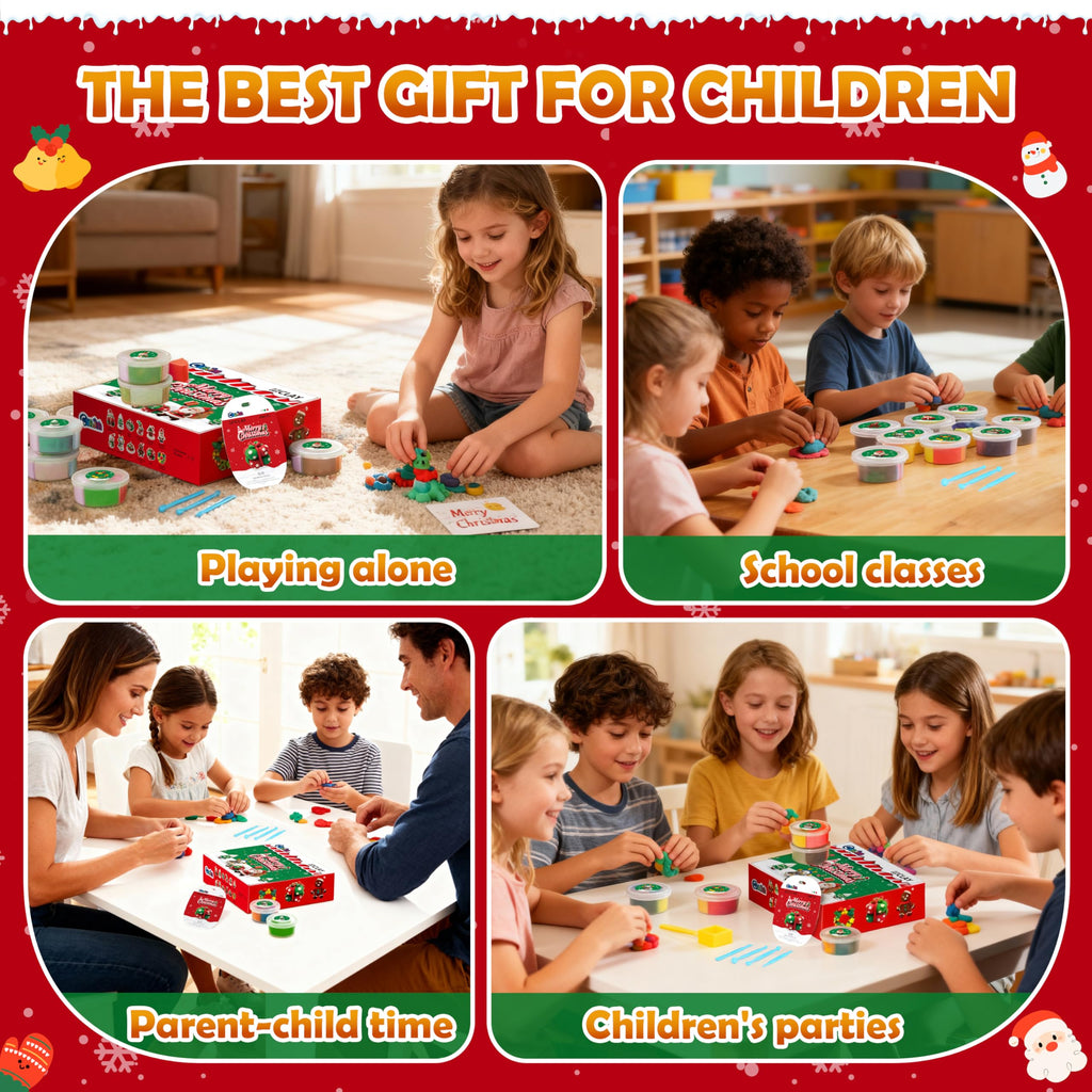 CyaJm Air Dry Clay Christmas Kit – 12 Non-Toxic Festive Clay Packs with Tools & Guide for Kids Ages 3+