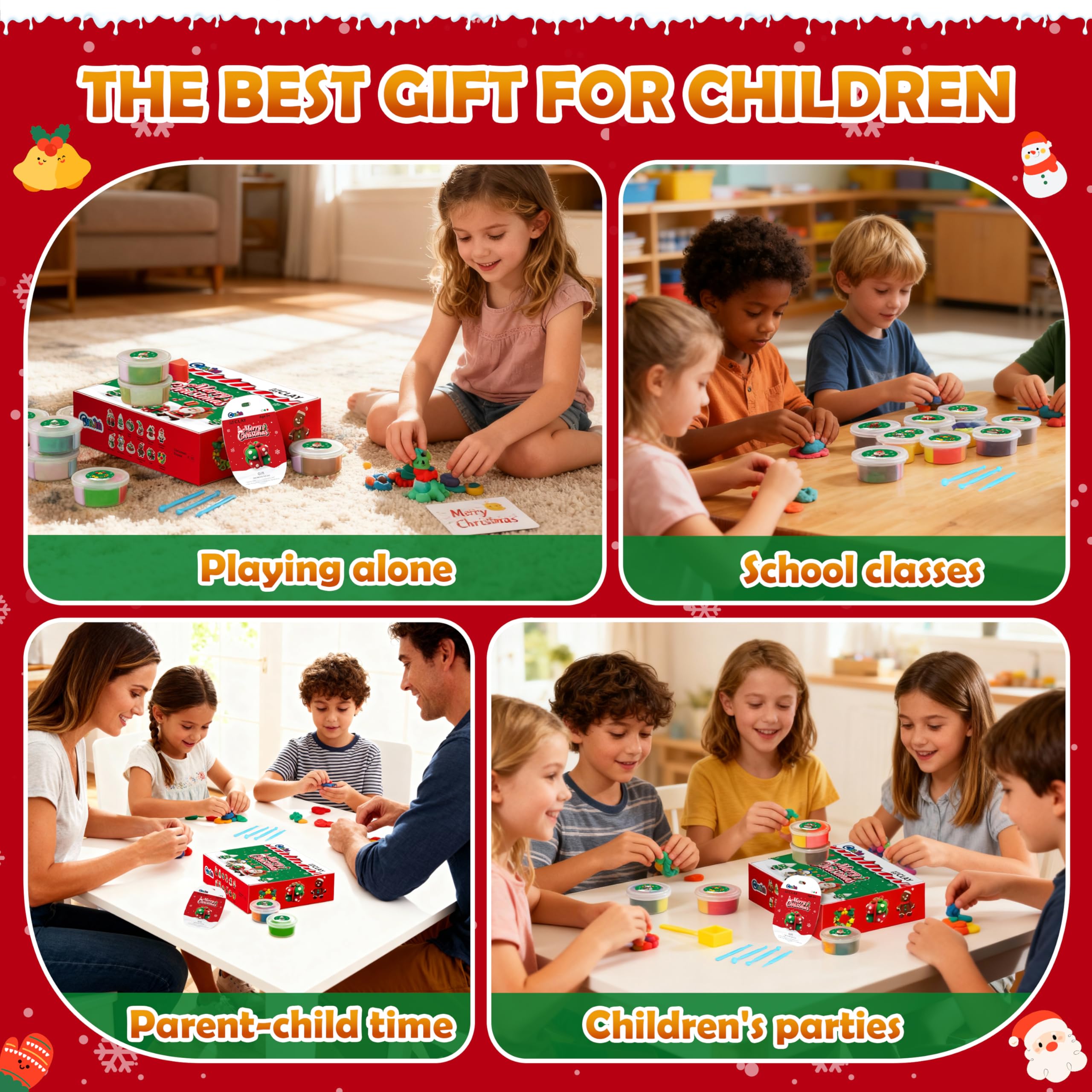 CyaJm Air Dry Clay Christmas Kit – 12 Non-Toxic Festive Clay Packs with Tools & Guide for Kids Ages 3+