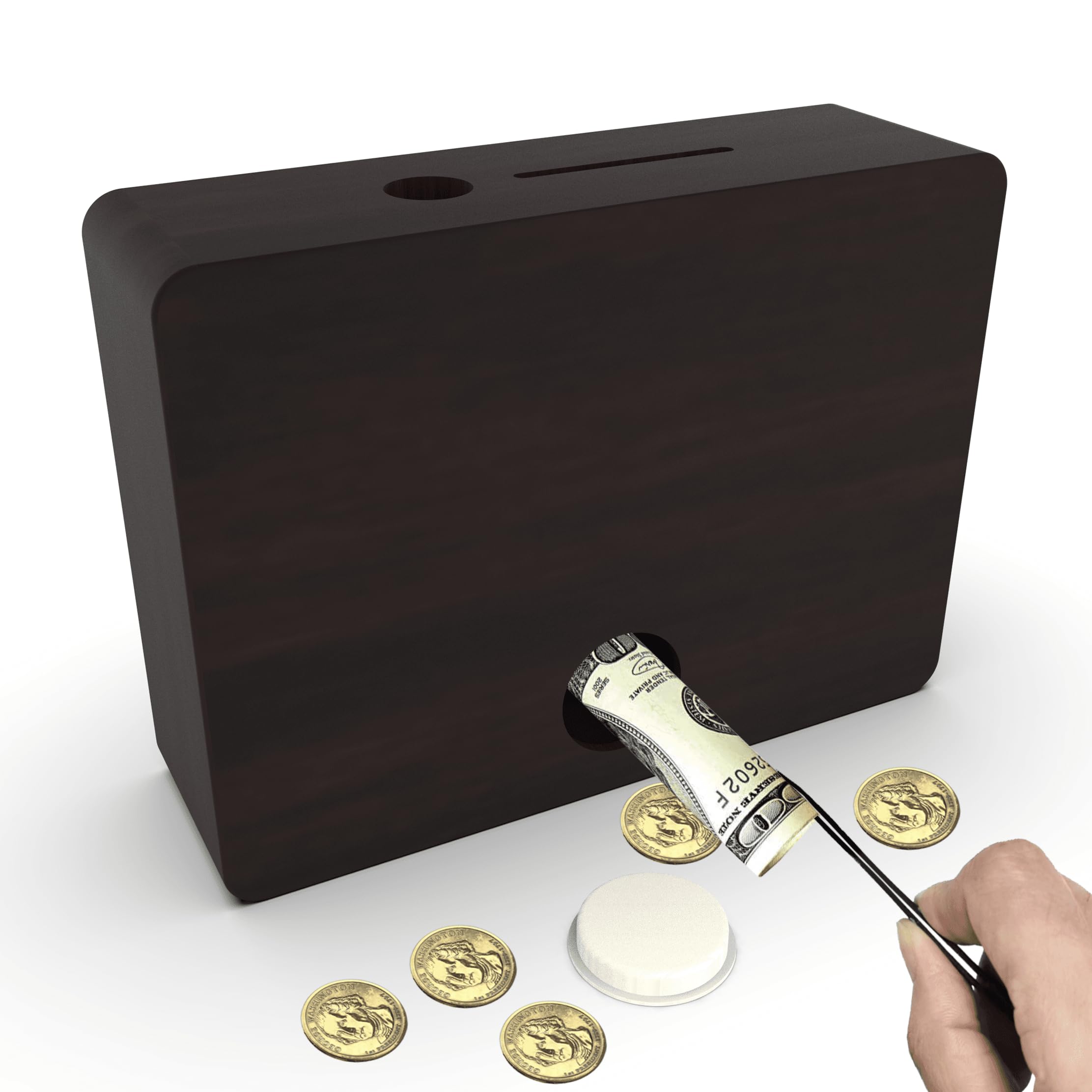 CYANLUX Wooden Piggy Bank with Savings Challenge Tracker - Money Box with Goal Stickers for Adults and Kids, Black
