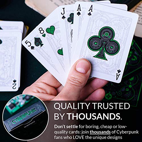 Cyberpunk Green Cardistry Deck – White Cyberpunk Playing Cards with e-Book, Poker Size