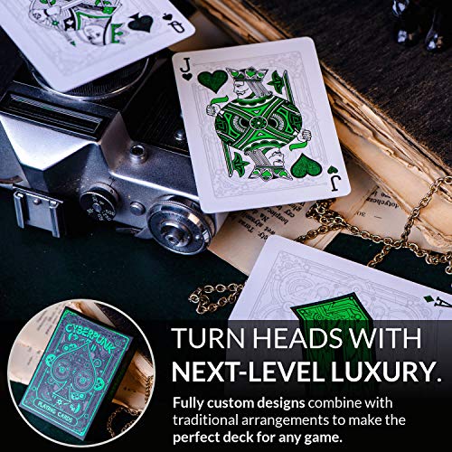 Cyberpunk Green Cardistry Deck – White Cyberpunk Playing Cards with e-Book, Poker Size