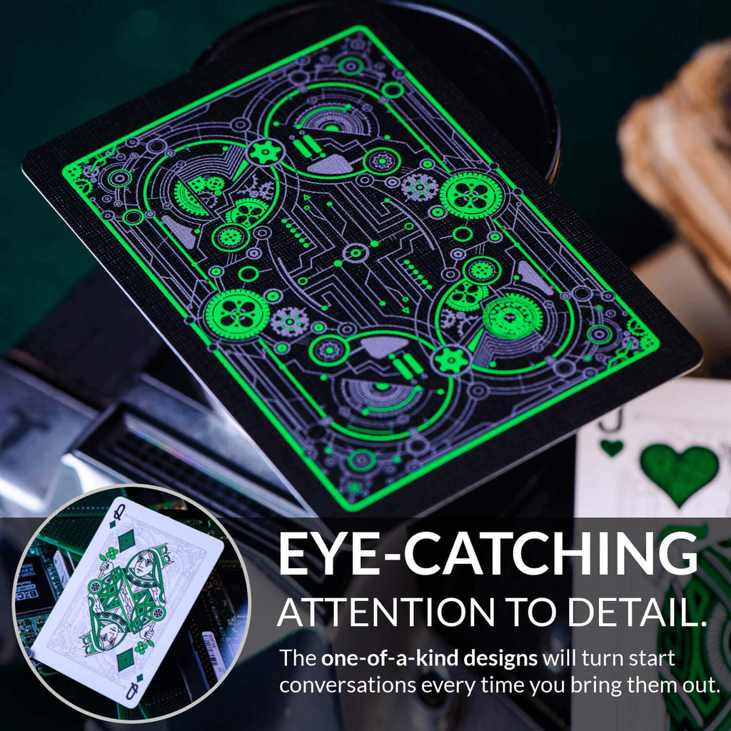 Cyberpunk Green Cardistry Deck – White Cyberpunk Playing Cards with e-Book, Poker Size