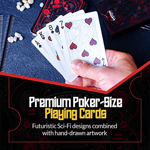Cyberpunk Red Playing Cards – Hand-Drawn Futuristic Deck with E-Book, Poker Size 2.5" x 3.5"