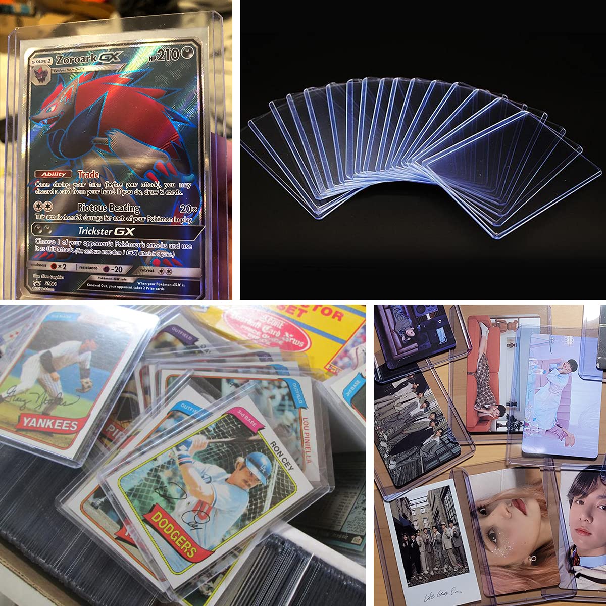 CYCHIRV 50 Top Loaders and Penny Sleeves for Trading Cards – 3x4 Clear Rigid Protectors for Baseball, Pokemon, MTG