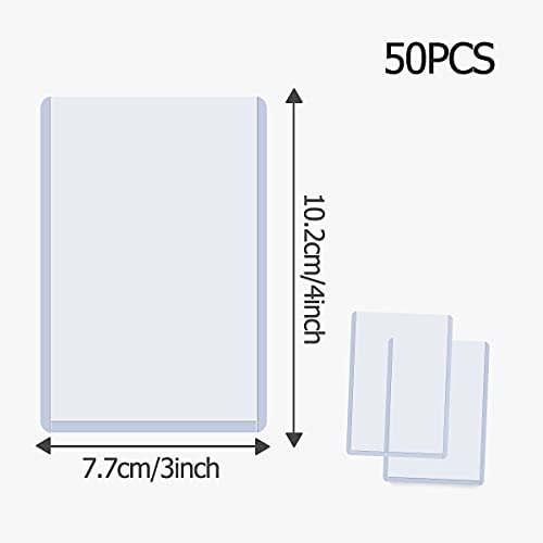 CYCHIRV 50 Top Loaders and Penny Sleeves for Trading Cards – 3x4 Clear Rigid Protectors for Baseball, Pokemon, MTG